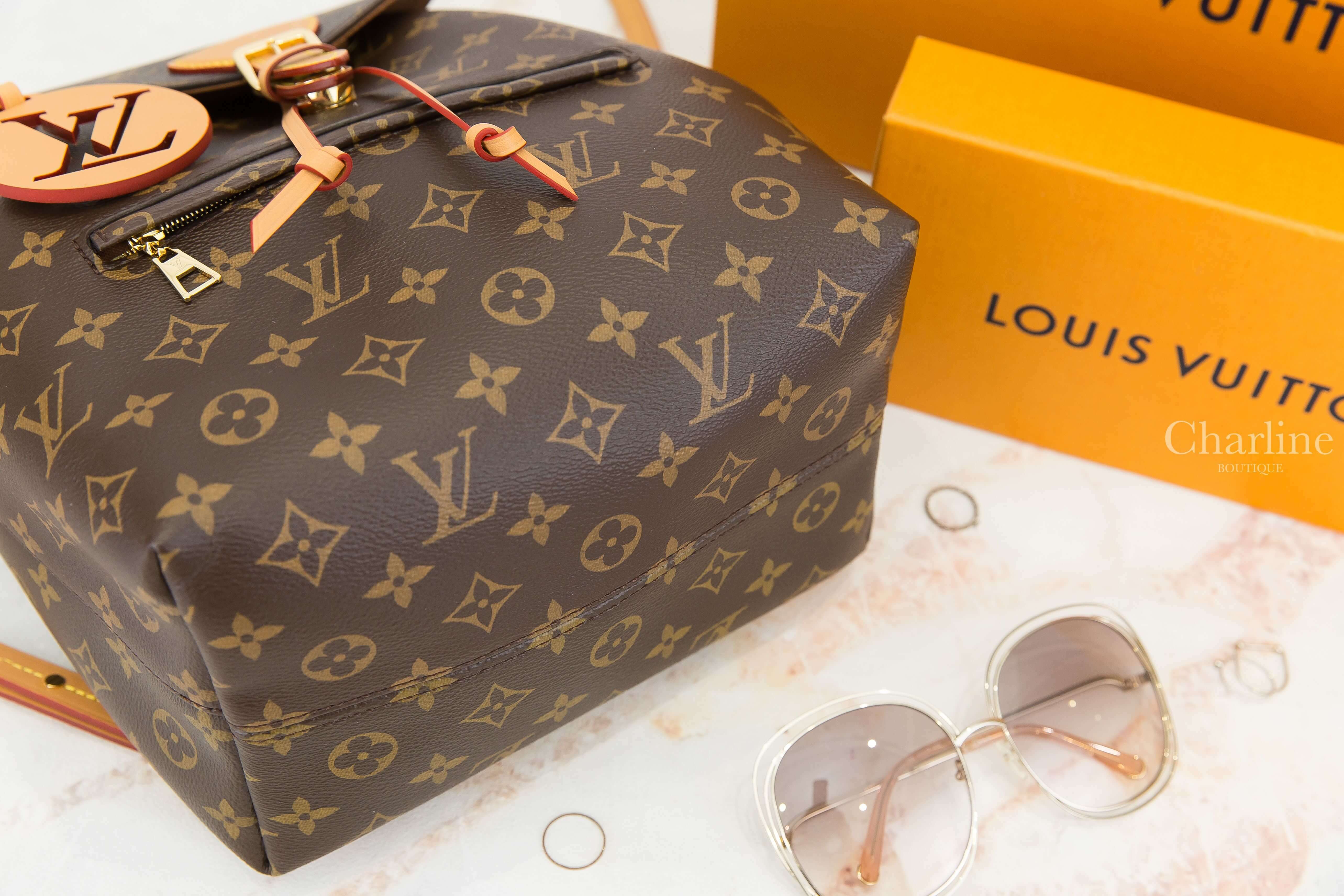 Louis Vuitton Montsouris PM 咖啡色老花帆布圓形簍空掛飾小型手提後背包-Charline Boutique 精品代購
