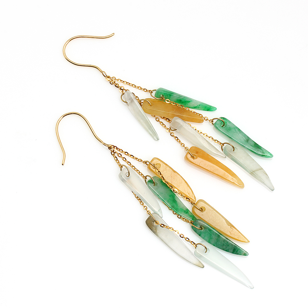 雨後春筍天然冰種三色翡翠耳環-水滴形-雅紅珠寶