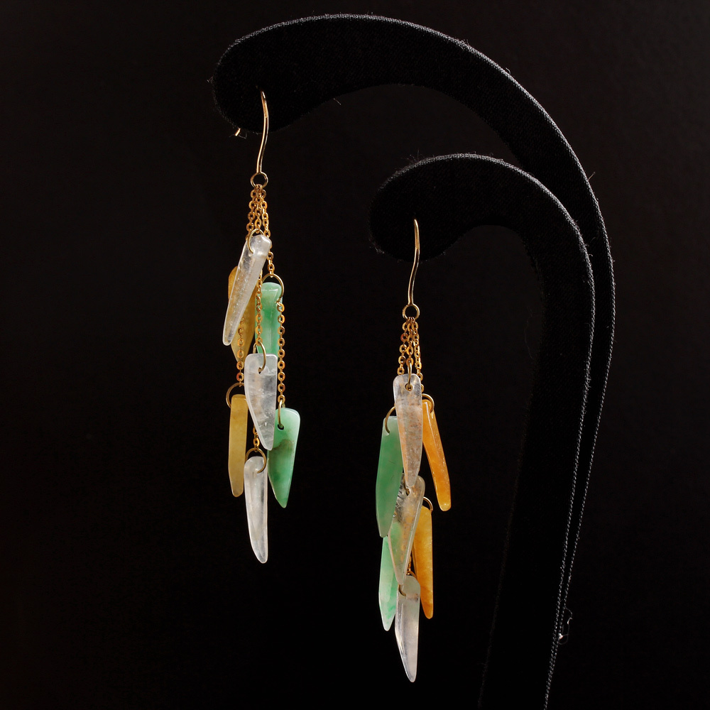 雨後春筍天然冰種三色翡翠耳環-水滴形-雅紅珠寶