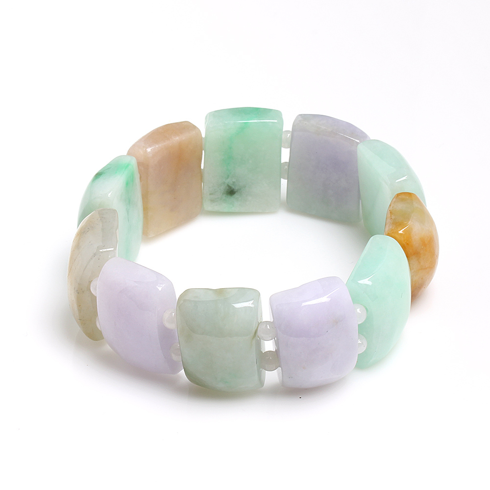 帶來好運天然五色翡翠開運手鏈-雅紅珠寶