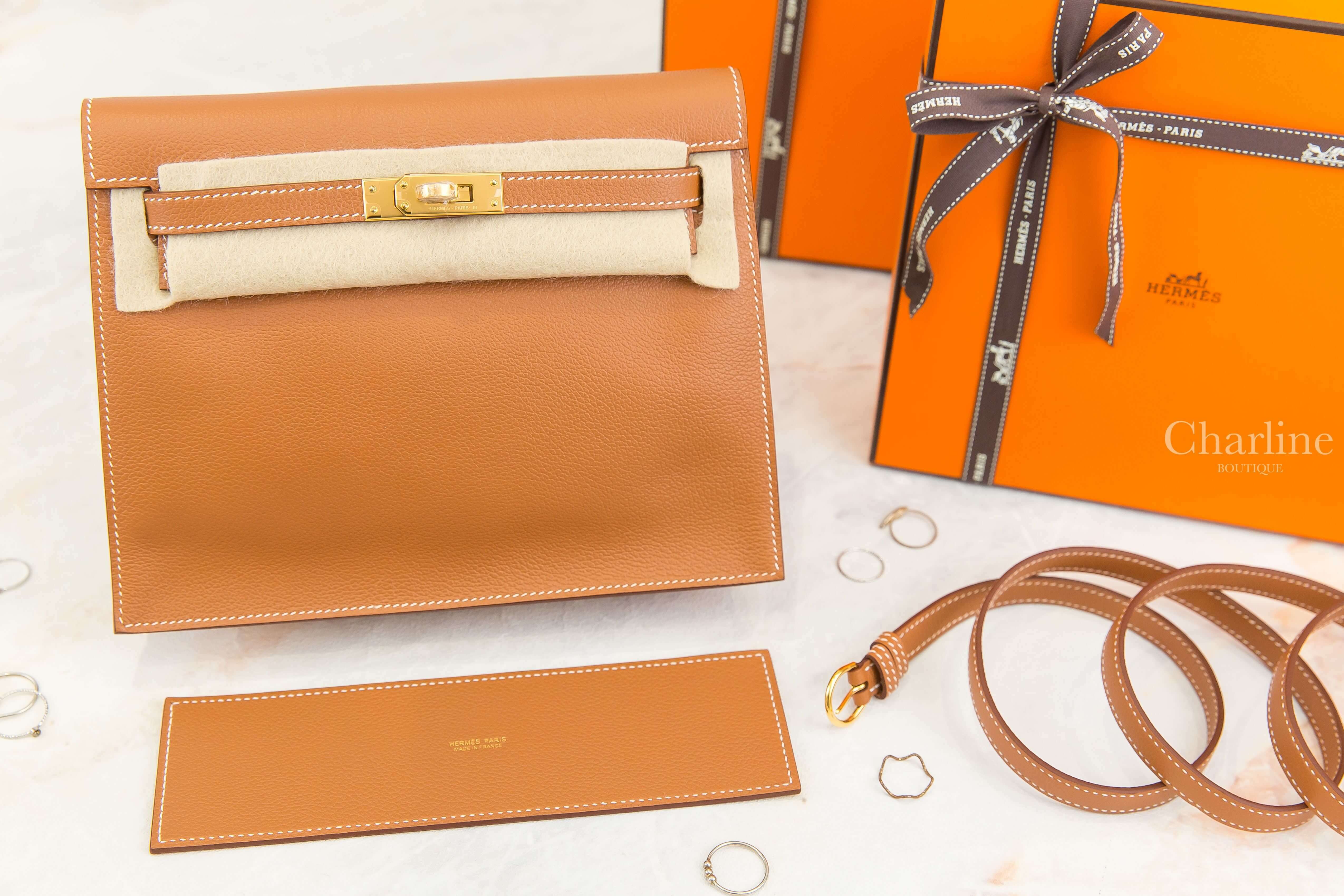 Hermès Kelly Danse 37 Gold Evercolor 焦糖色金釦多用途凱莉包