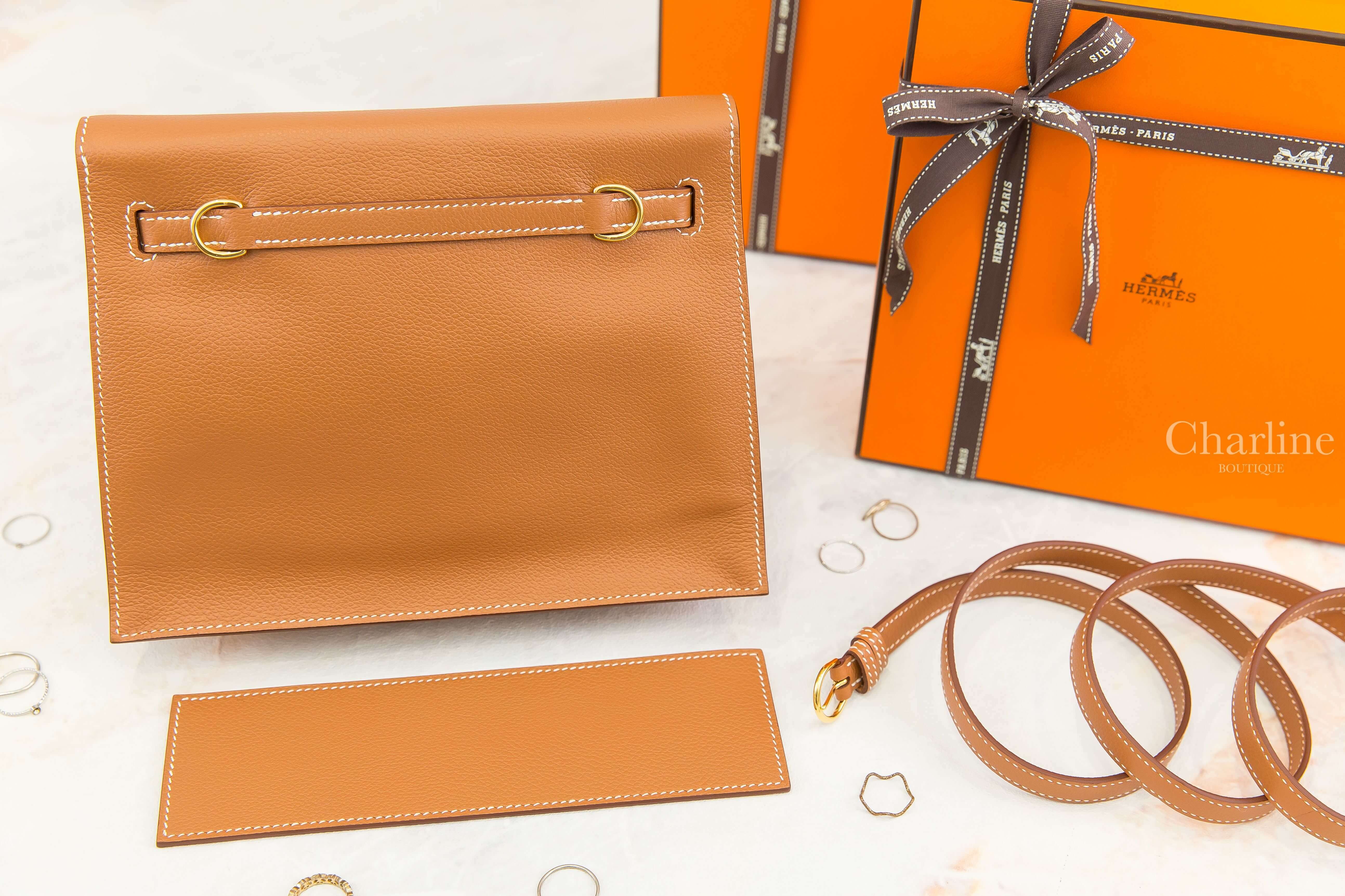 Hermès Kelly Danse 37 Gold Evercolor Z刻焦糖色金釦多用途凱莉包-Charline Boutique 精品代購