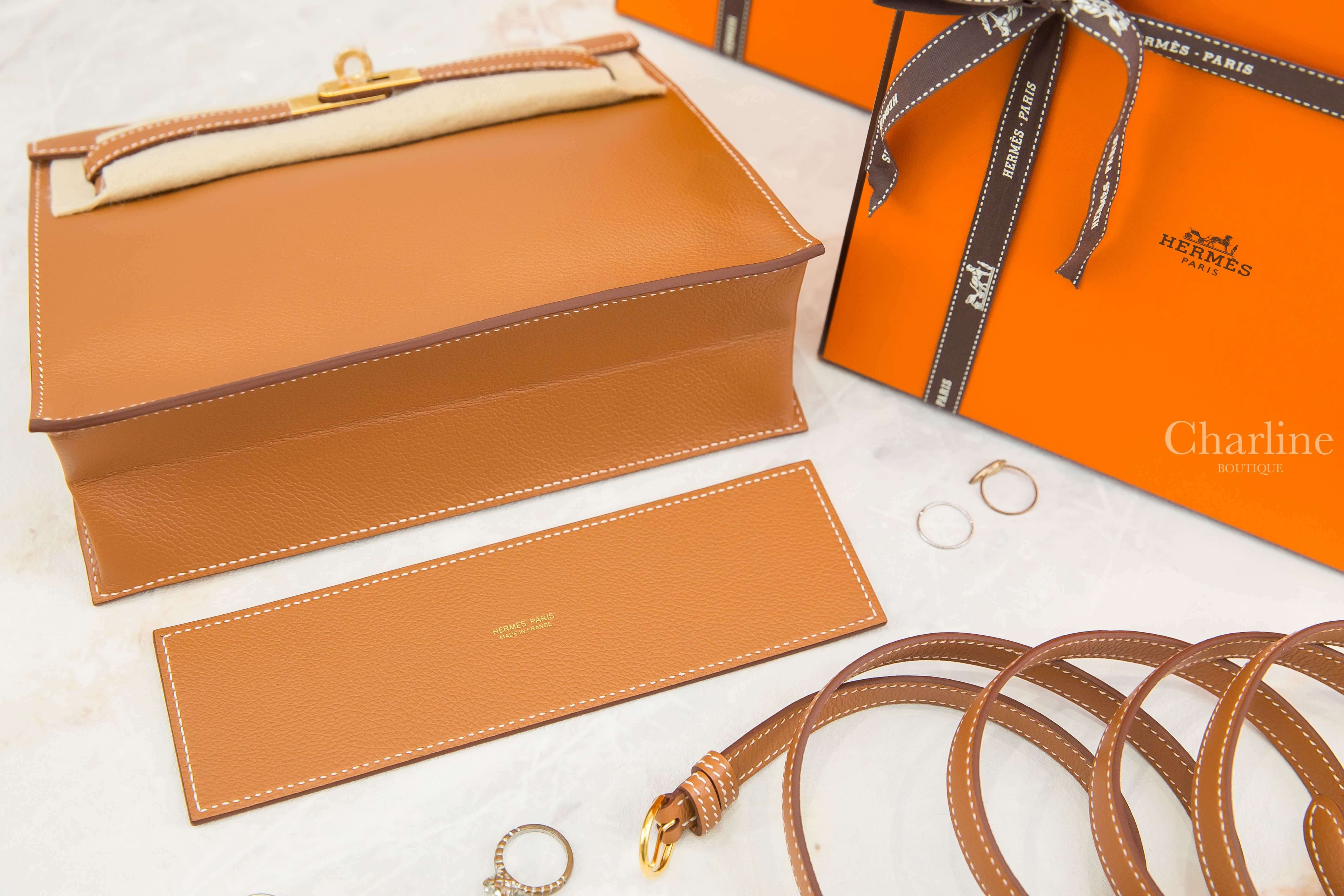 Hermès Kelly Danse 37 Gold Evercolor Z刻焦糖色金釦多用途凱莉包-Charline Boutique 精品代購