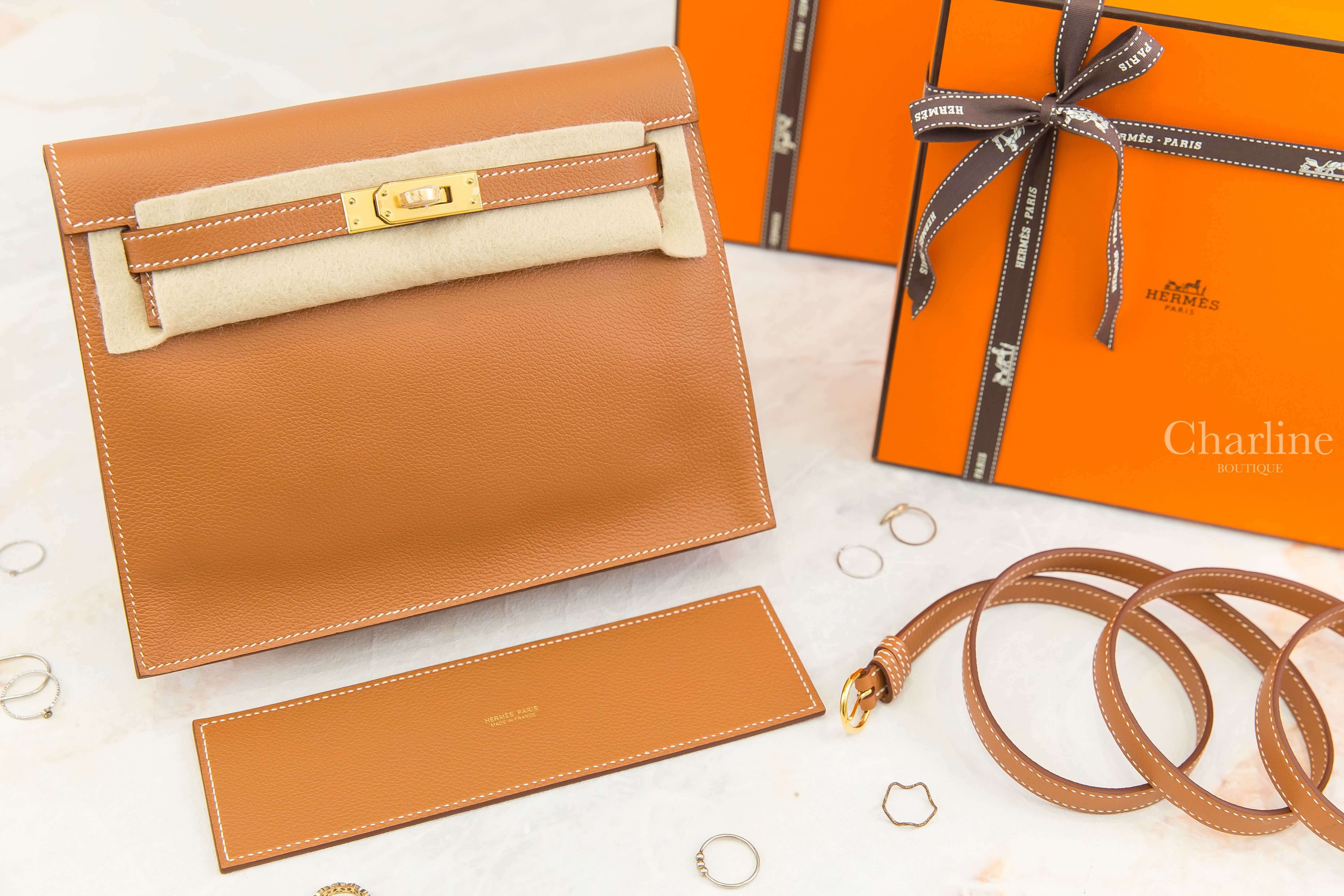 Hermès Kelly Danse 37 Gold Evercolor Z刻焦糖色金釦多用途凱莉包-Charline Boutique 精品代購