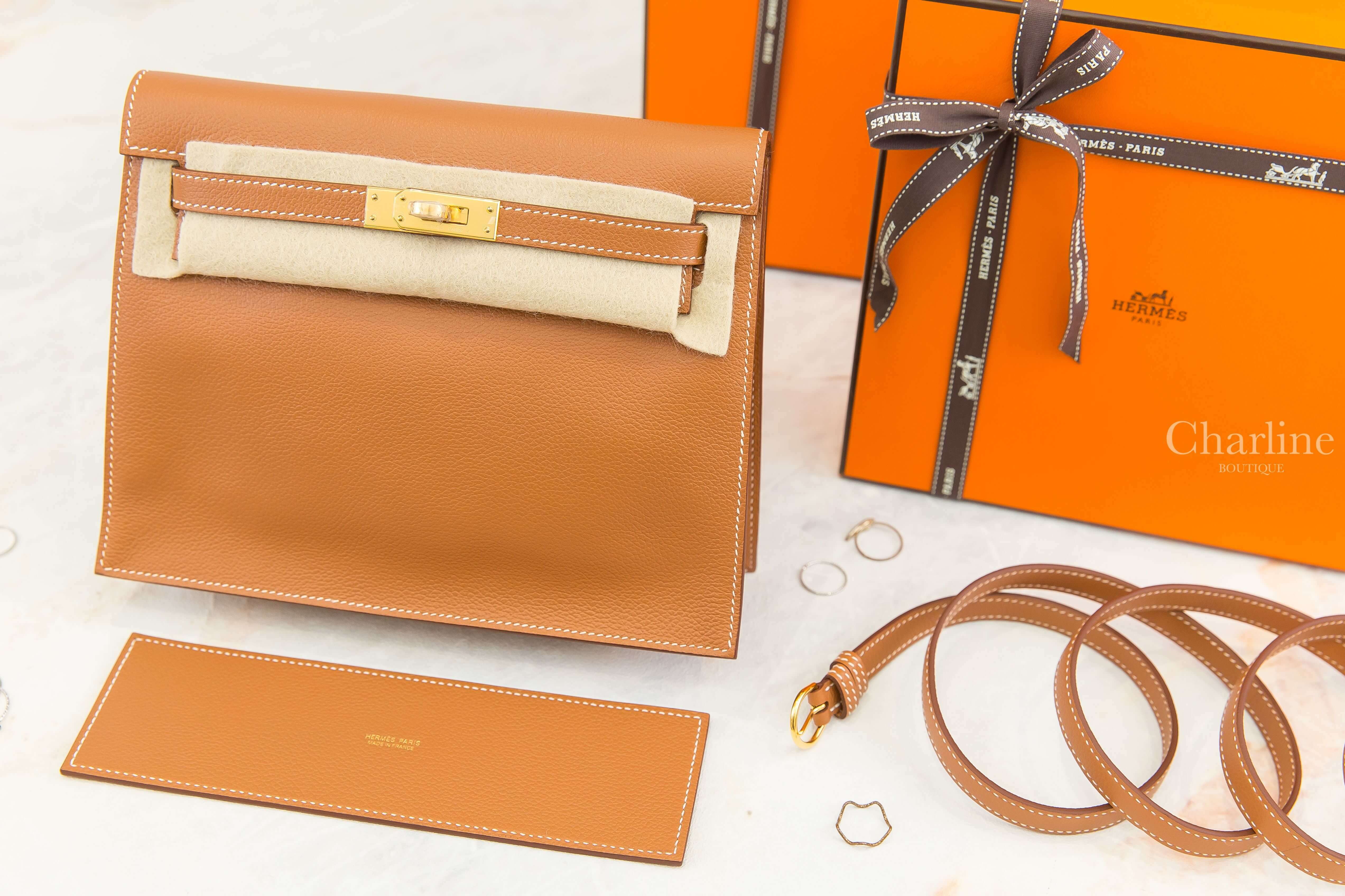 Hermès Kelly Danse 37 Gold Evercolor Z刻焦糖色金釦多用途凱莉包-Charline Boutique 精品代購
