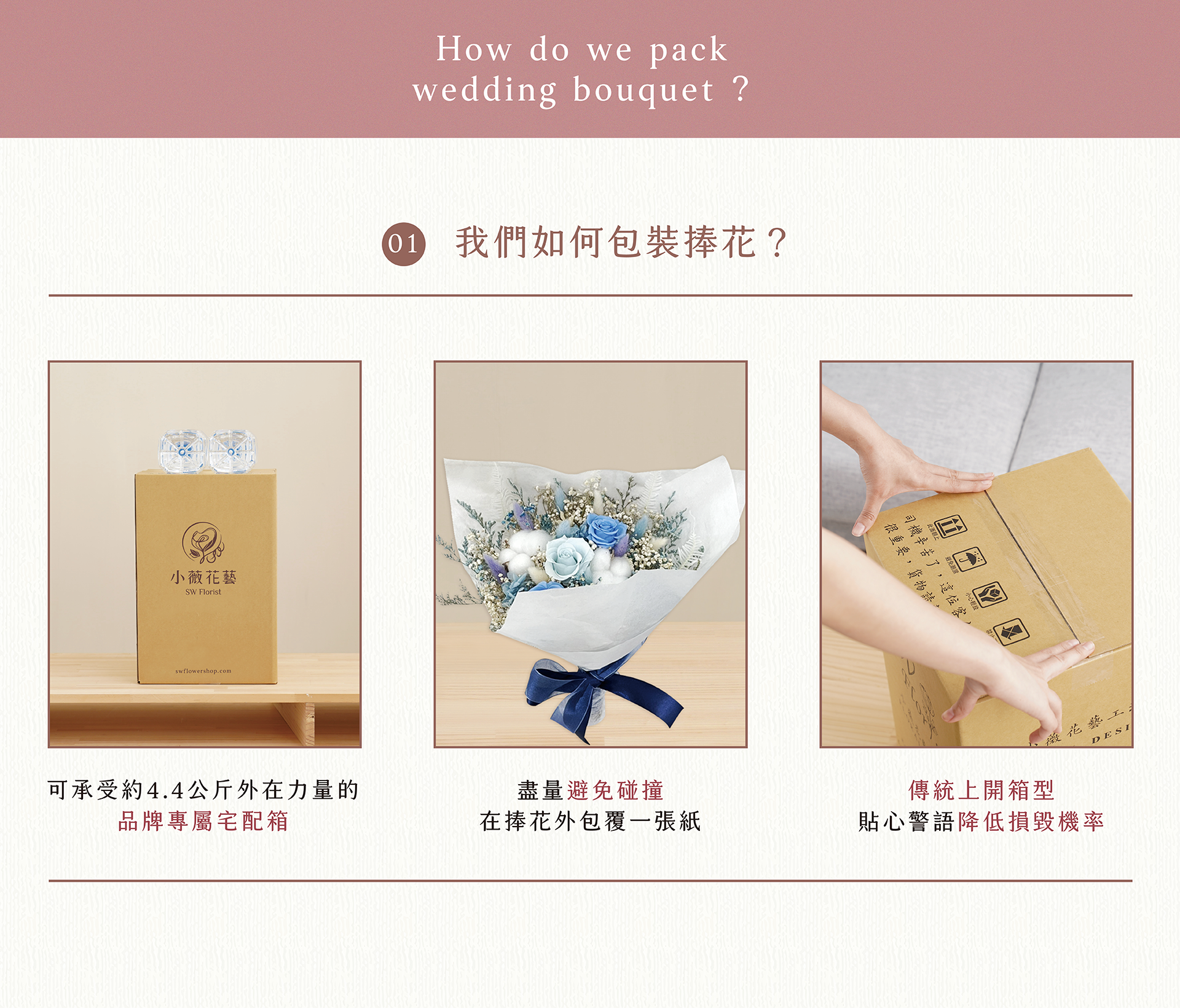 宅配捧花最怕損毀！新竹乾燥花店小薇花藝將以穩固且降低損毀為前提，執行最佳的包裝方式！