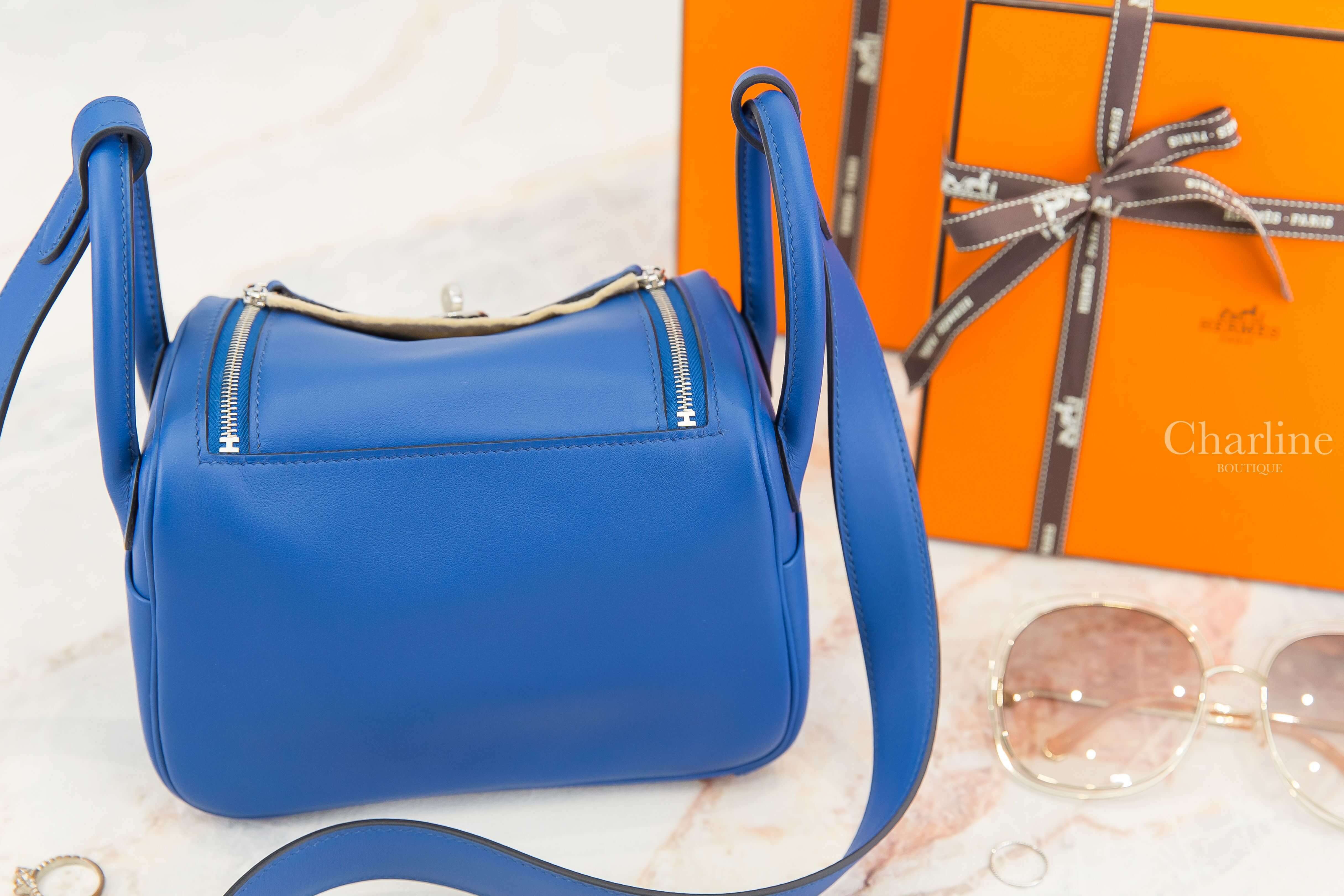 Hermès Lindy Mini 71 Bleu France / 73 Bleu Saphir Swift U刻法國藍拼寶石藍內裡銀釦-Charline Boutique 精品代購