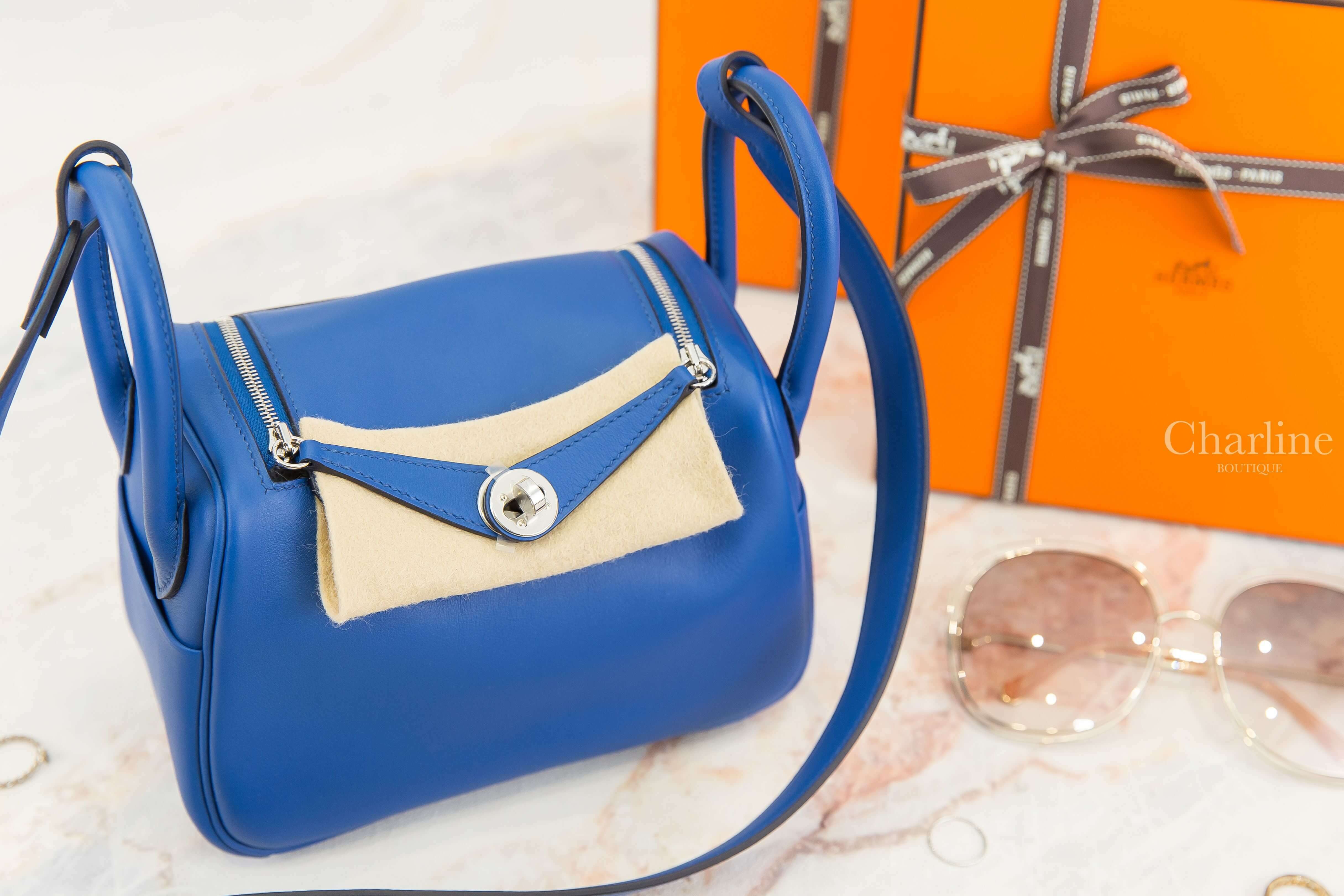 Hermès Lindy Mini 71 Bleu France / 73 Bleu Saphir Swift U刻法國藍拼寶石藍內裡銀釦-Charline Boutique 精品代購