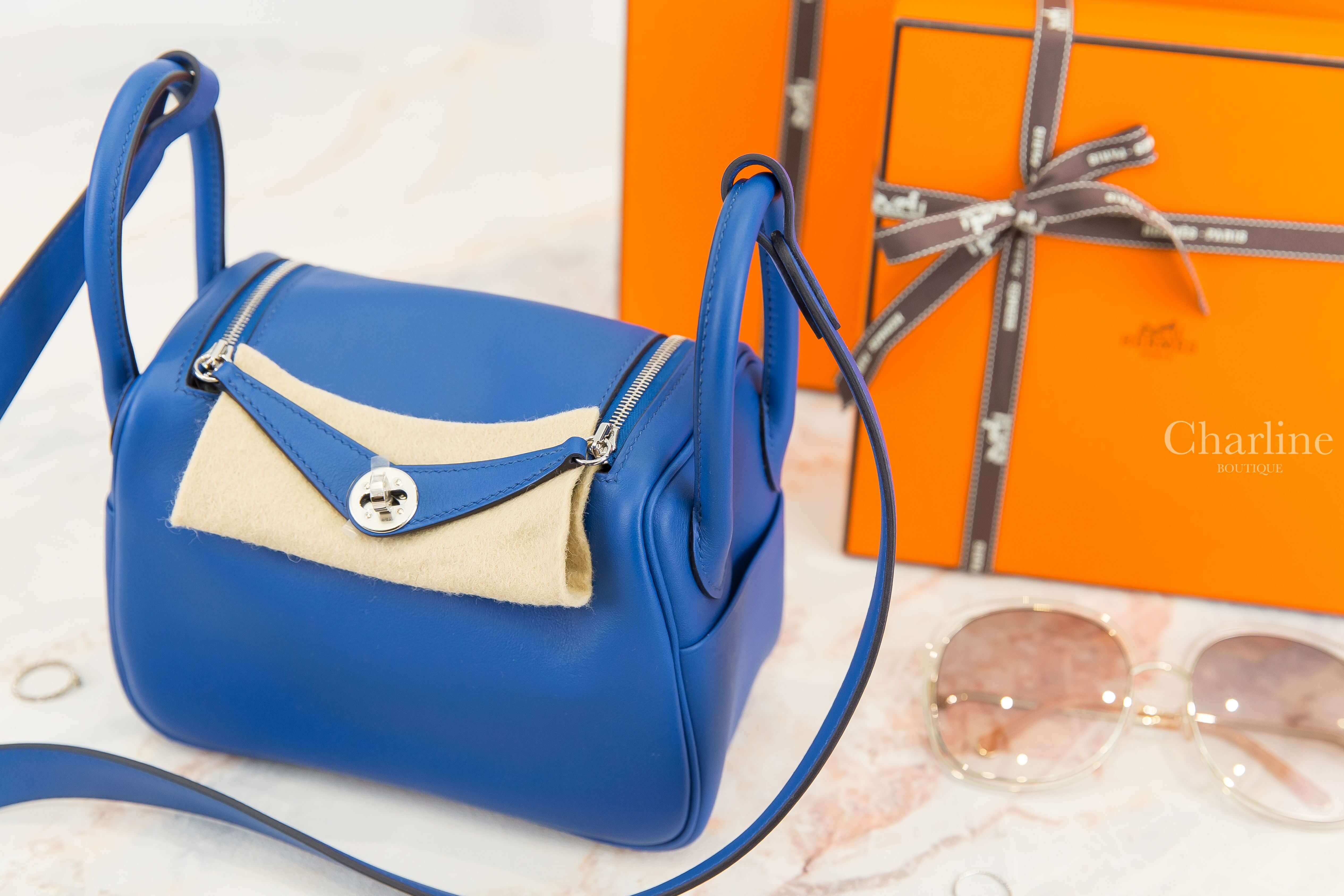 Hermès Lindy Mini 71 Bleu France / 73 Bleu Saphir Swift U刻法國藍拼寶石藍內裡銀釦-Charline Boutique 精品代購