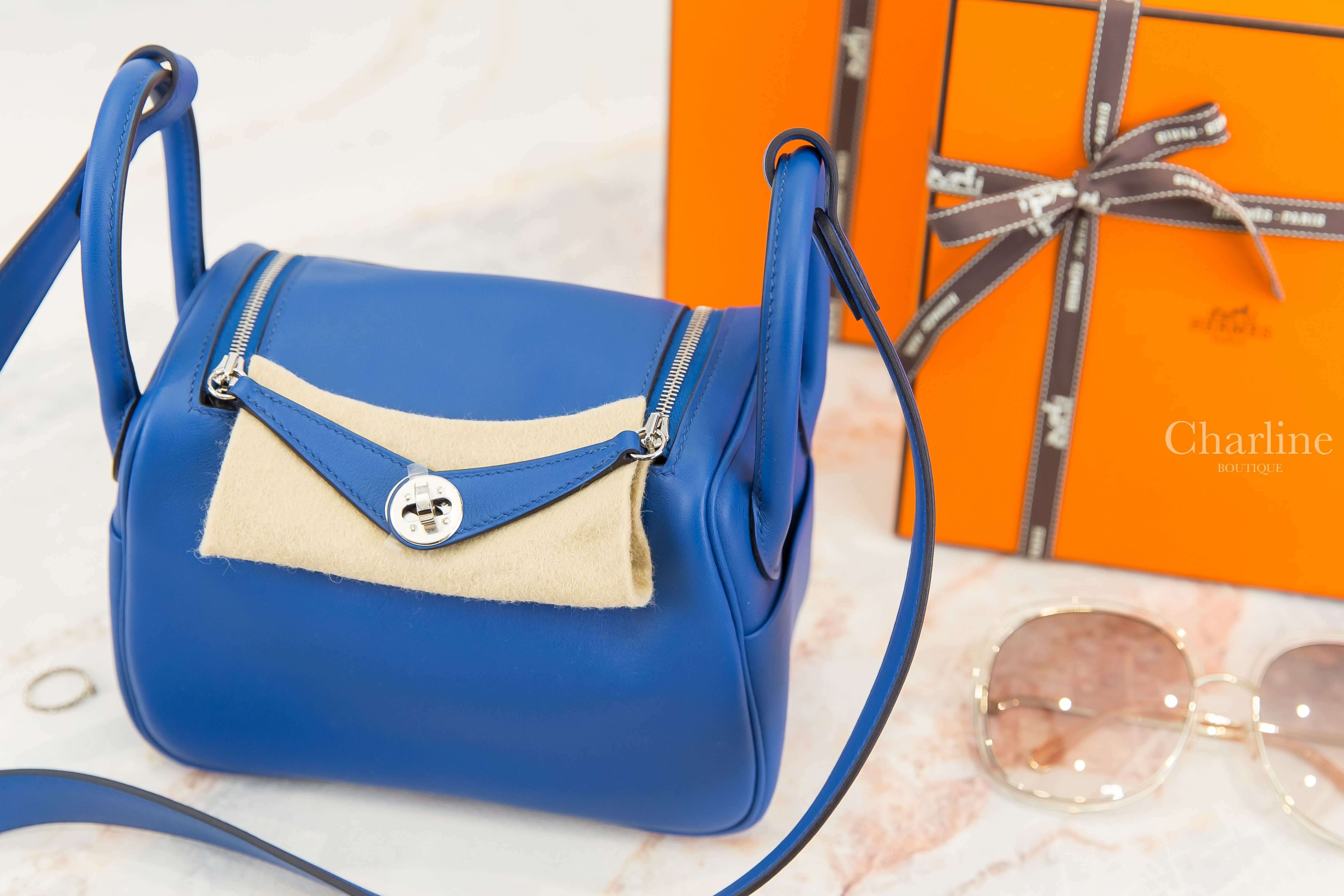 Hermès Lindy Mini 71 Bleu France / 73 Bleu Saphir Swift U刻法國藍拼寶石藍內裡銀釦-Charline Boutique 精品代購