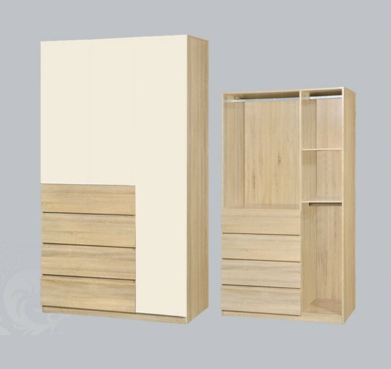 WP-04-BW系列 3尺/4尺白橡木色三門四桶衣櫃