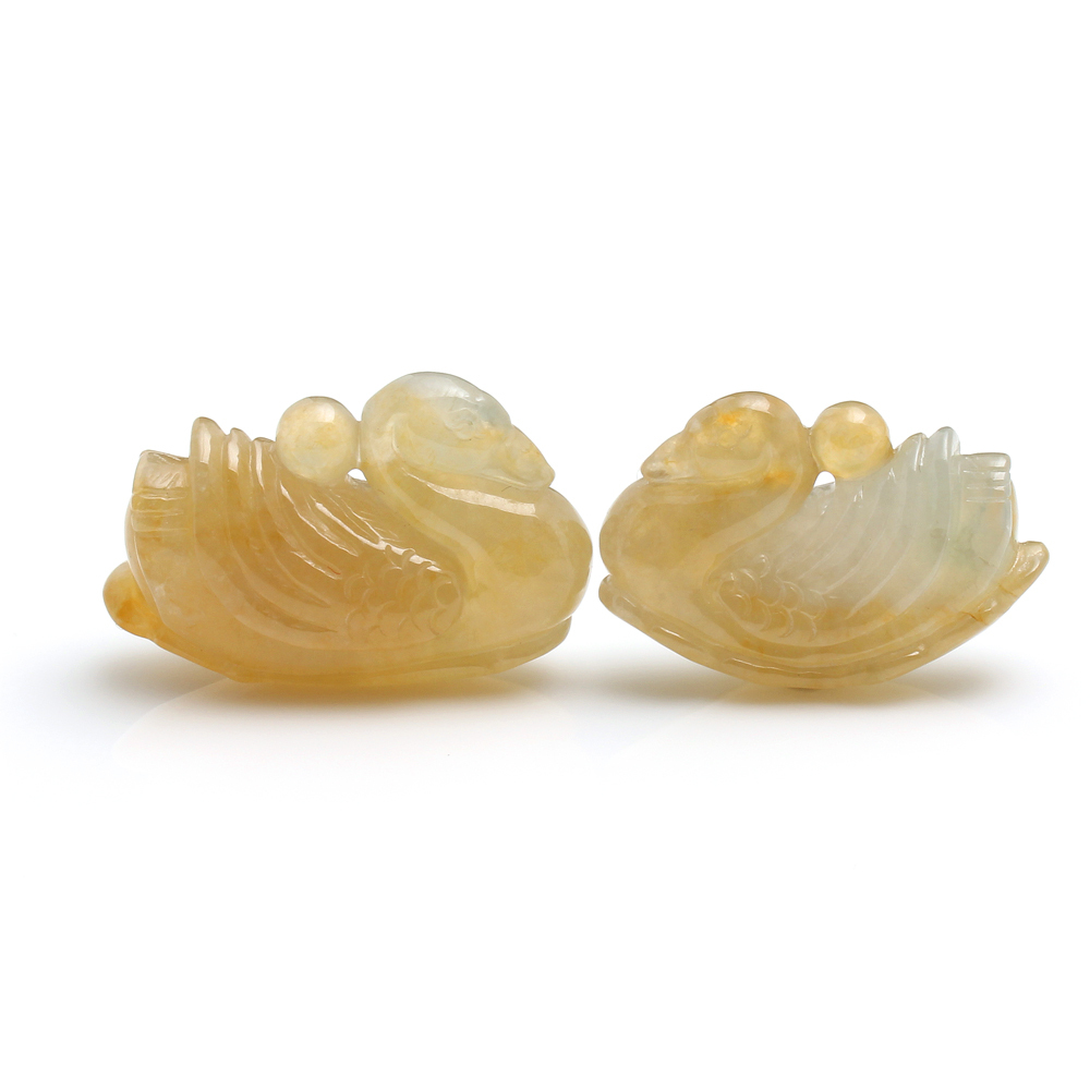 【雅紅珠寶】你濃我濃天然冰糯種全滿黃翡翠玉墜項鍊-鴛鴦-N0297