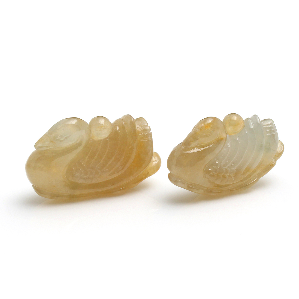 你濃我濃天然冰糯種全滿黃翡翠玉墜項鍊-鴛鴦-雅紅珠寶