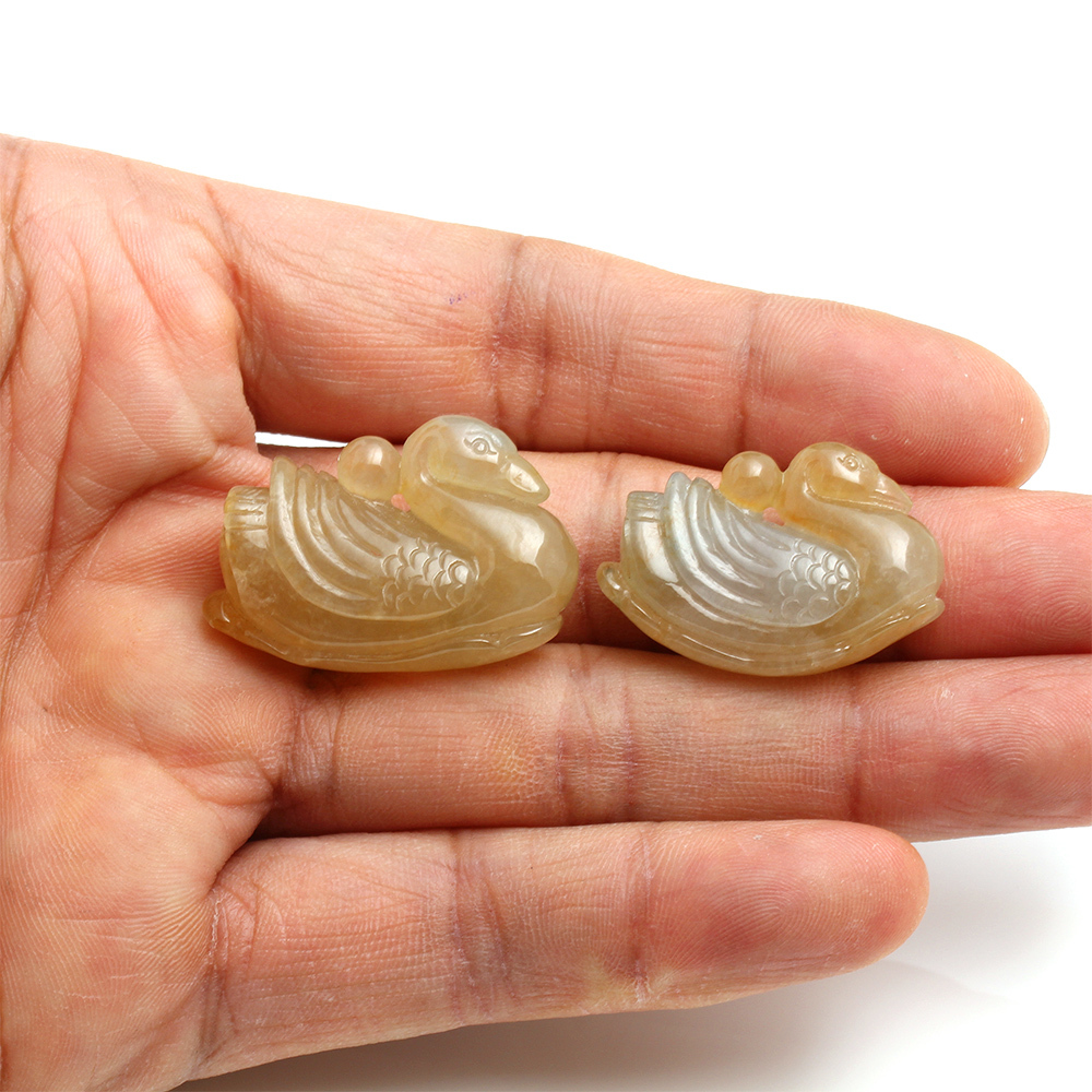 你濃我濃天然冰糯種全滿黃翡翠玉墜項鍊-鴛鴦-雅紅珠寶