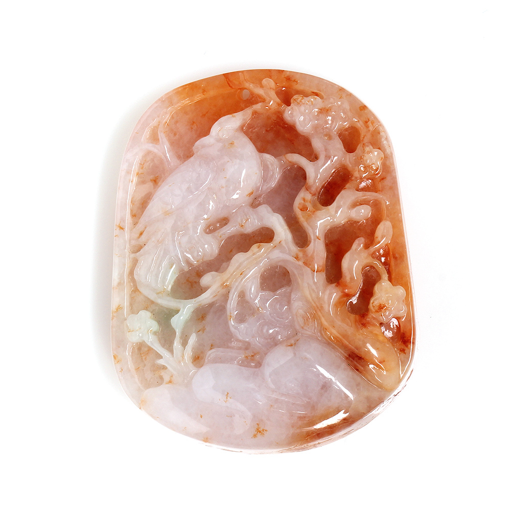 喜上眉梢天然紅翡翠玉墜項鍊-雞-喜雀-靈芝-雅紅珠寶