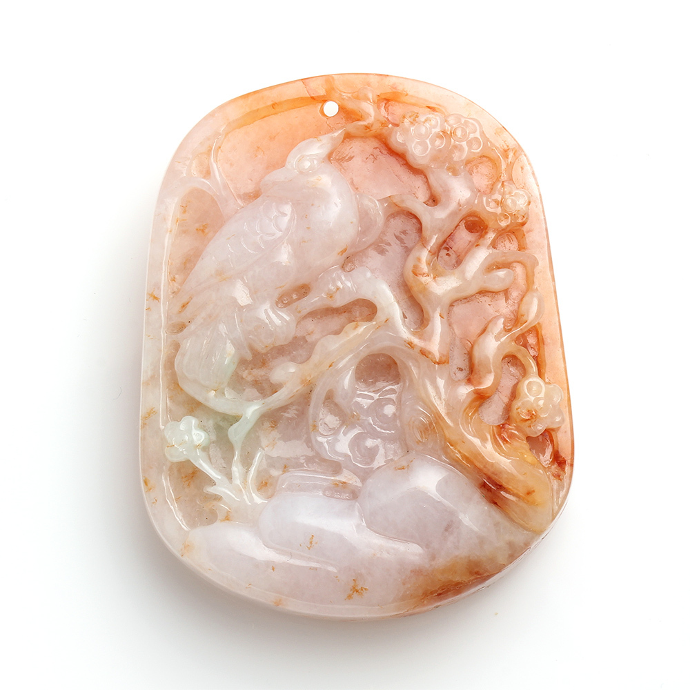 喜上眉梢天然紅翡翠玉墜項鍊-雞-喜雀-靈芝-雅紅珠寶