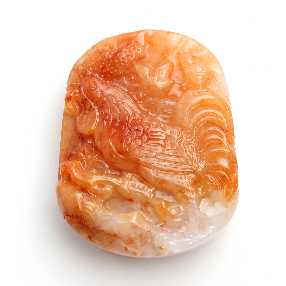 喜上眉梢天然紅翡翠玉墜項鍊-雞-喜雀-靈芝-雅紅珠寶