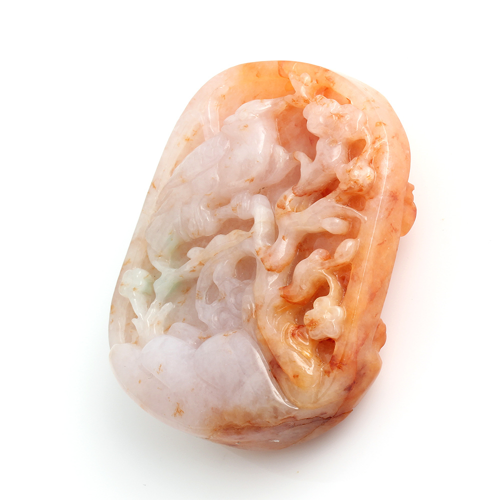 喜上眉梢天然紅翡翠玉墜項鍊-雞-喜雀-靈芝-雅紅珠寶