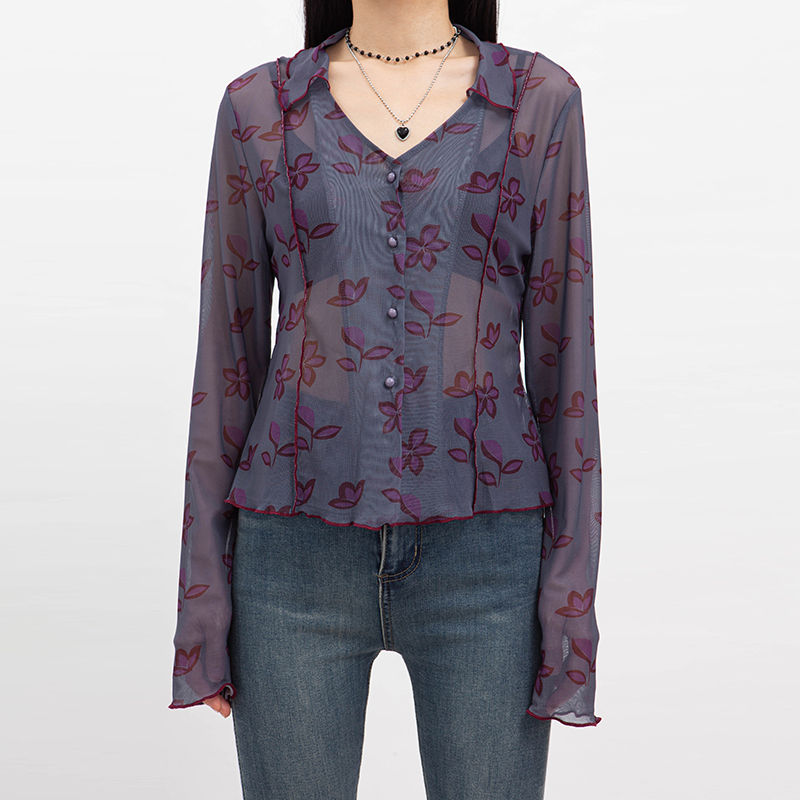 網紗花朵襯衫