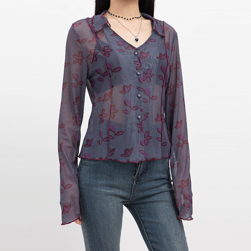網紗花朵襯衫