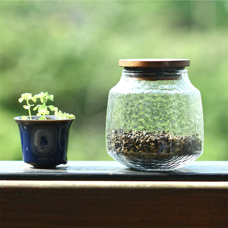 鎚紋木六角玻璃儲存罐(400ml)