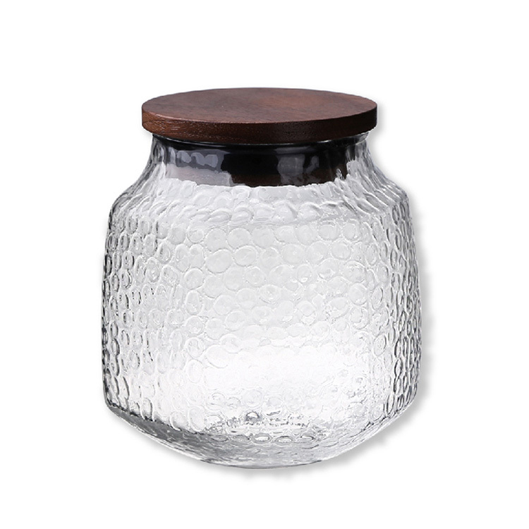 鎚紋木六角玻璃儲存罐(400ml)