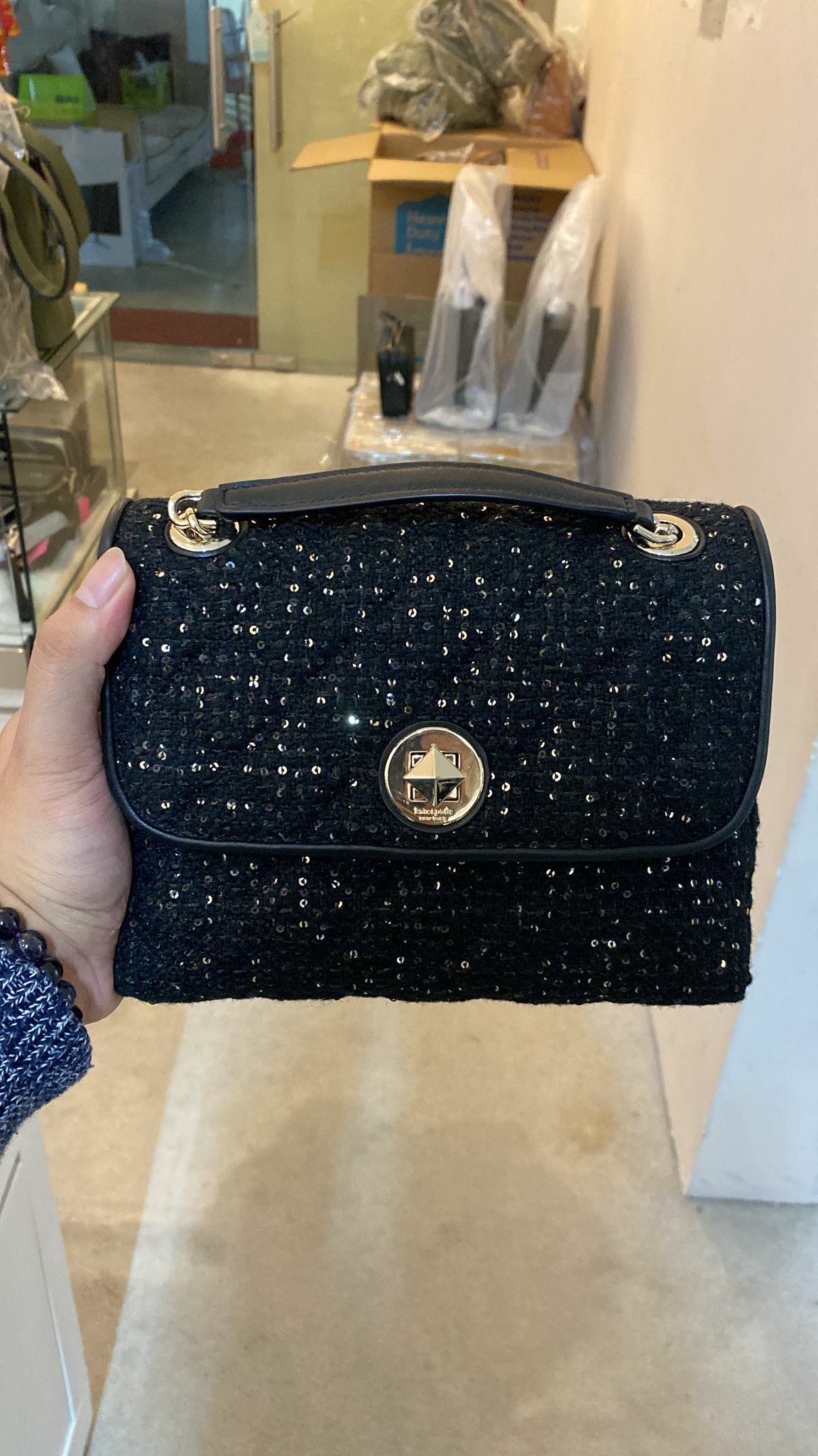 [S] KATE SPADE K4663 NATALIA SEQUIN TWEED FABRIC SM, BLACK MULTI, 767883262092 (SKS13)