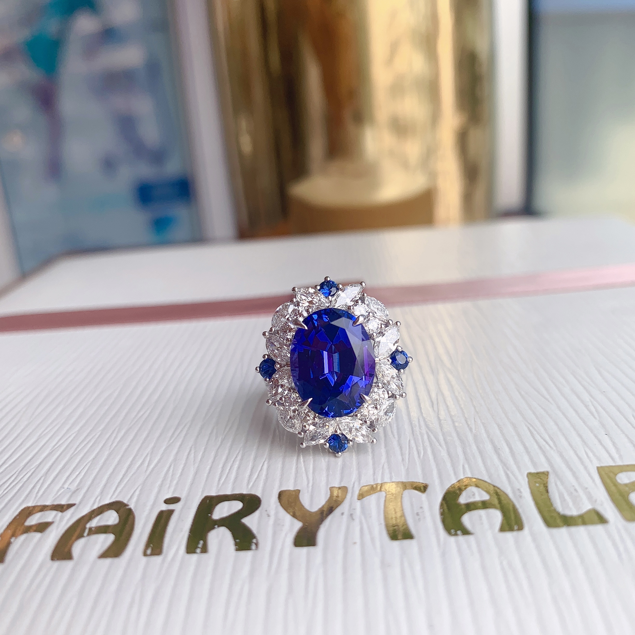 18K坦桑石鑽石戒指/吊墜兩用款  - 5A色 （帶GUILD證書）