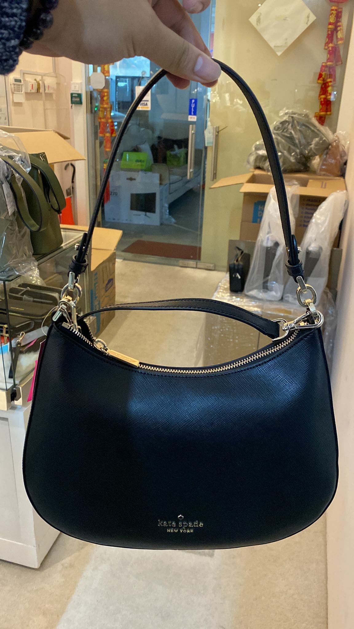 [S] KATE SPADE K6042 STACI SAFFIANO LEATHER SHOULDER BAG, BLACK, 196021023781 (SKS16)