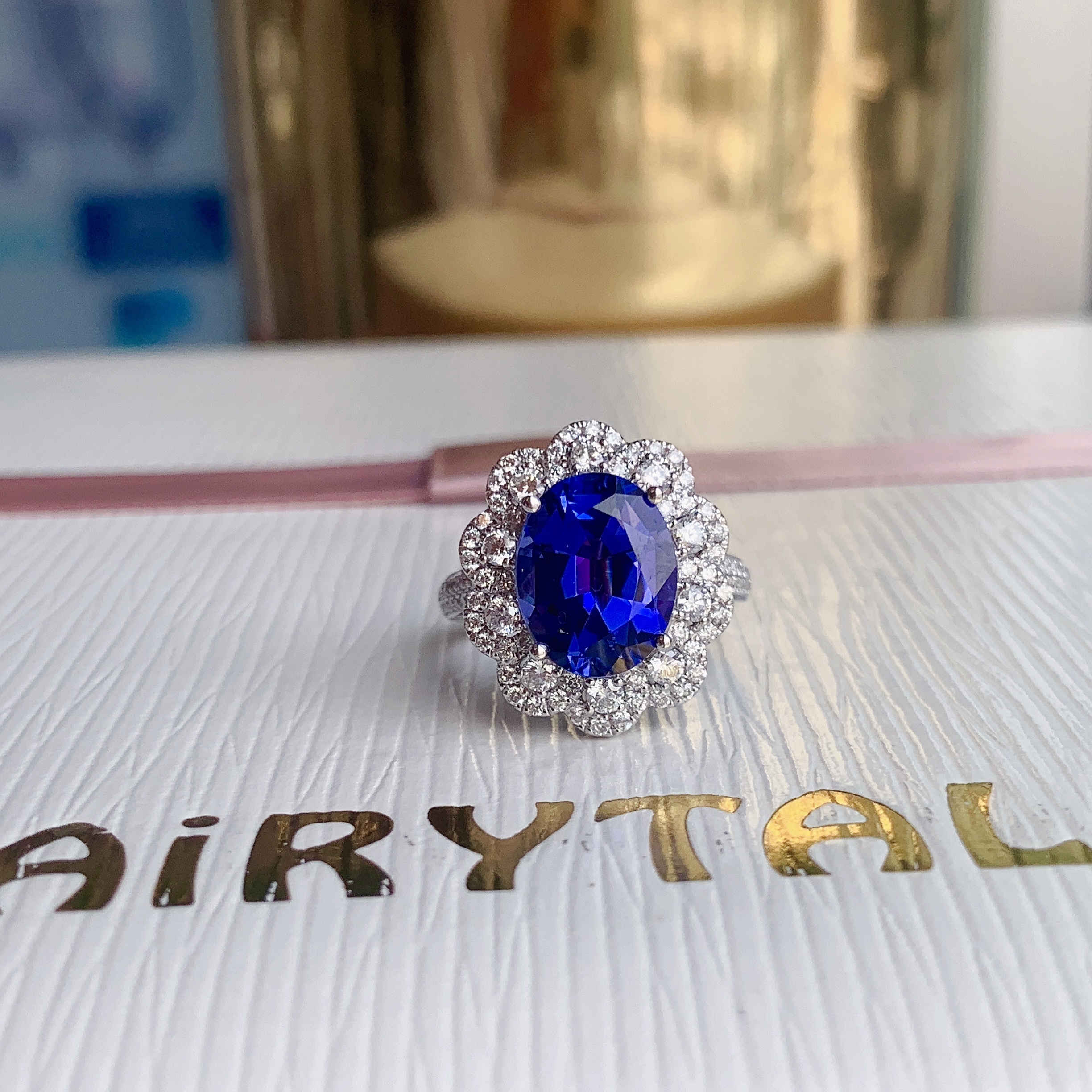 18K坦桑石鑽石戒指/吊墜兩用款  - 5A色 （帶GUILD證書）