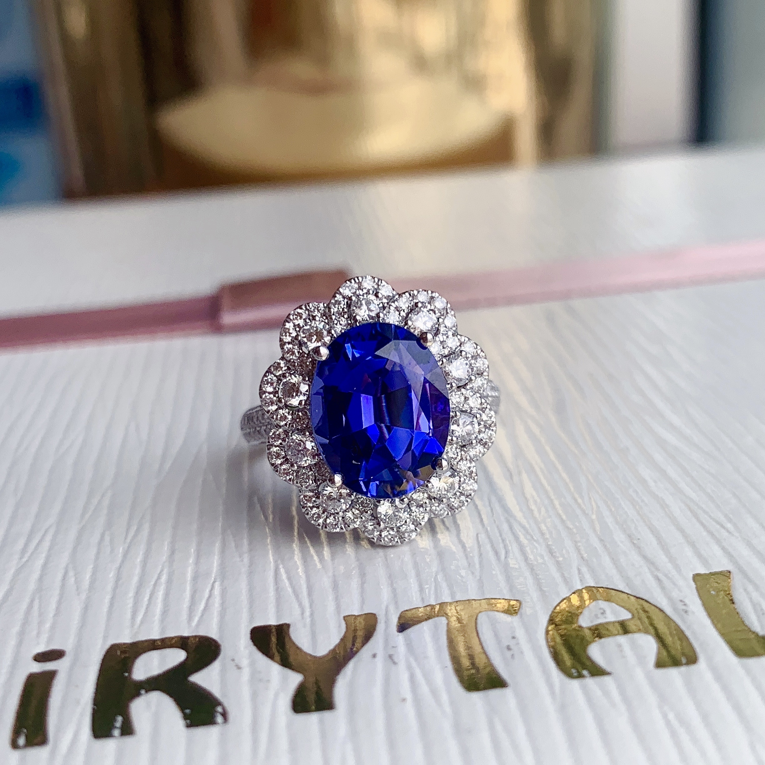 18K坦桑石鑽石戒指/吊墜兩用款  - 5A色 （帶GUILD證書）