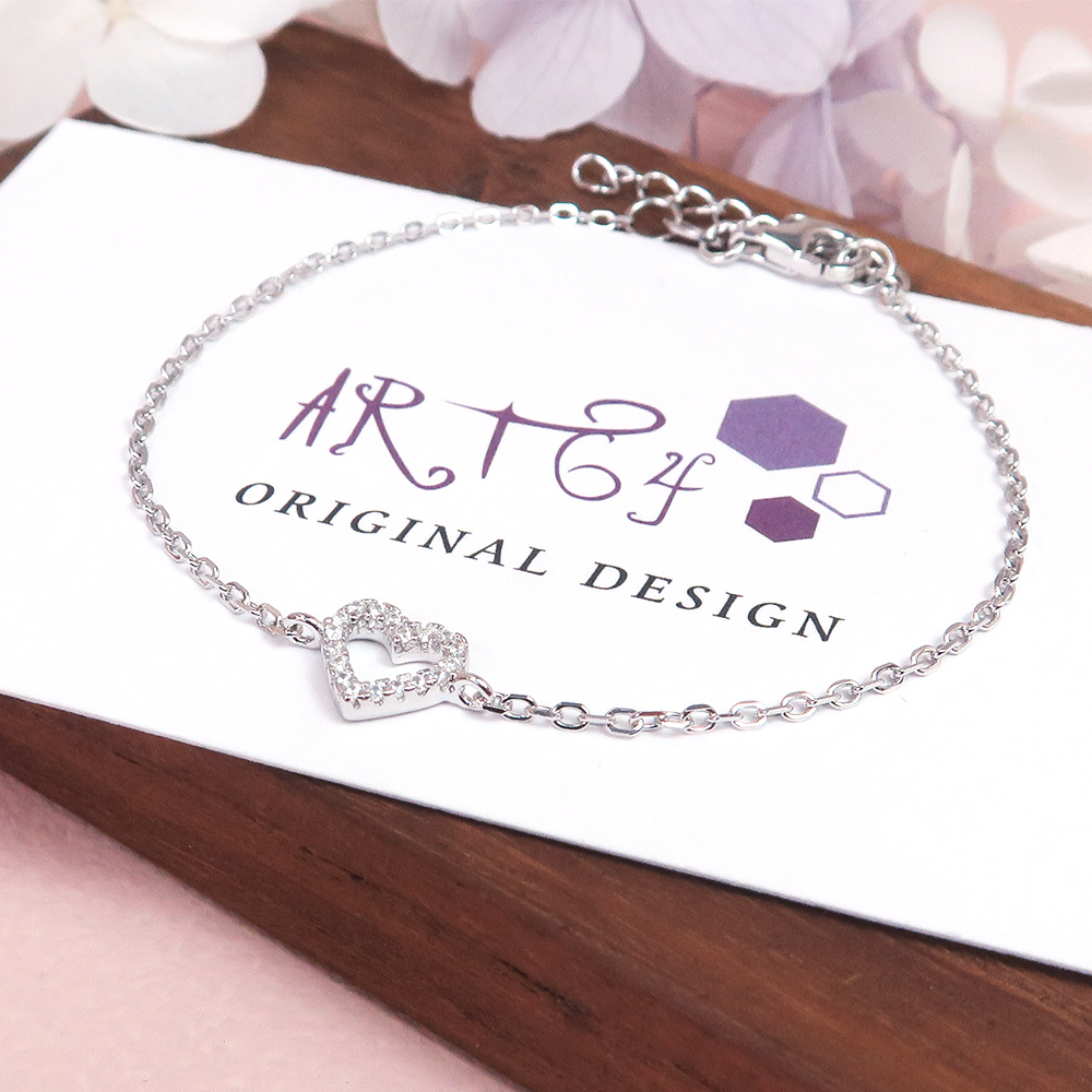 浪漫戀心 美鑽款 925純銀鍍金手鍊 白K金色