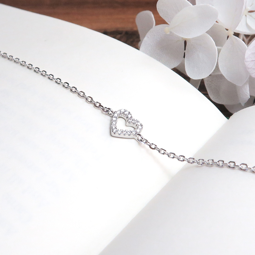 浪漫戀心 美鑽款 925純銀鍍金手鍊 白K金色