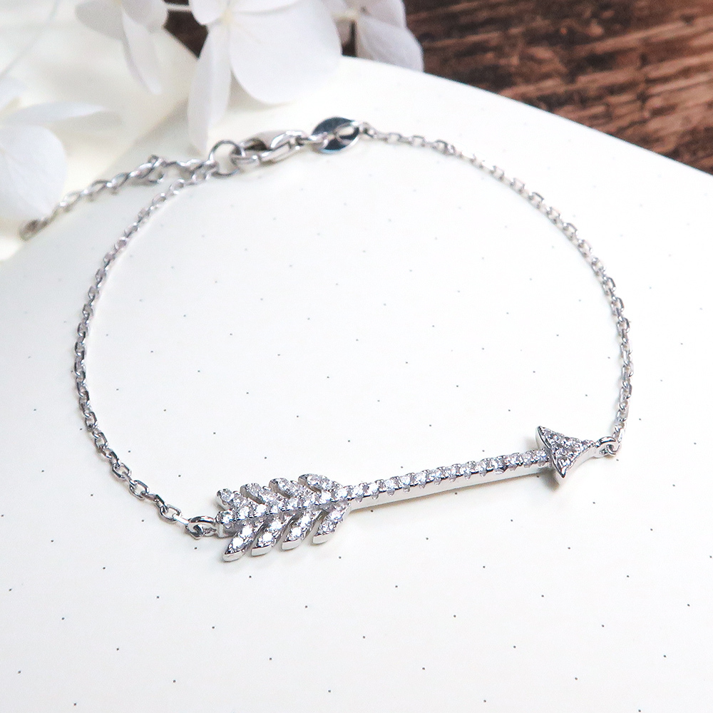 邱比特之箭 美鑽款 925純銀鍍金手鍊 白K金色