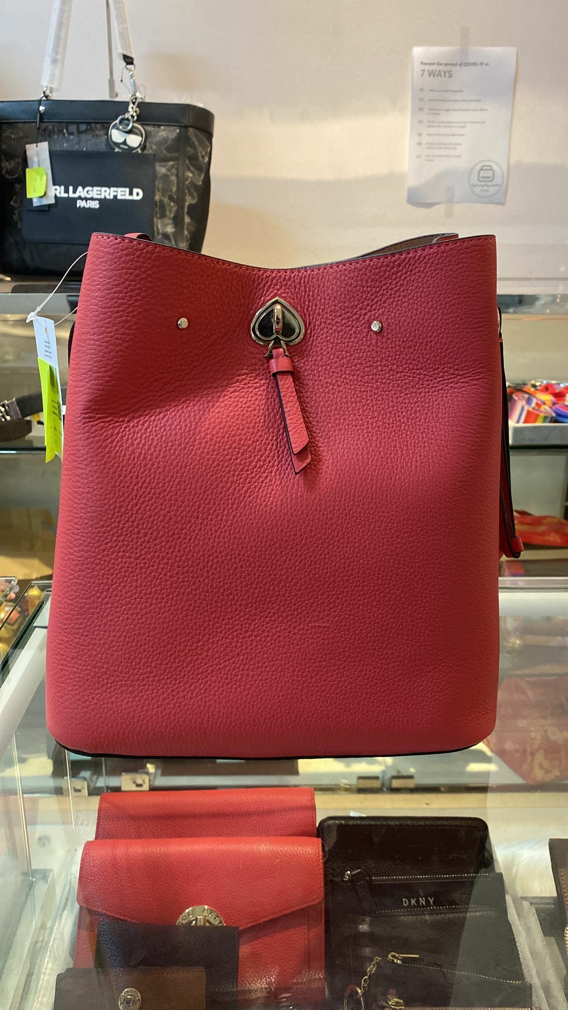 [S] KATE SPADE WKRU6827 LARGE BUCKET PEBBLED LEATHER DK WTRMLN, 196021025730 (SKS35)