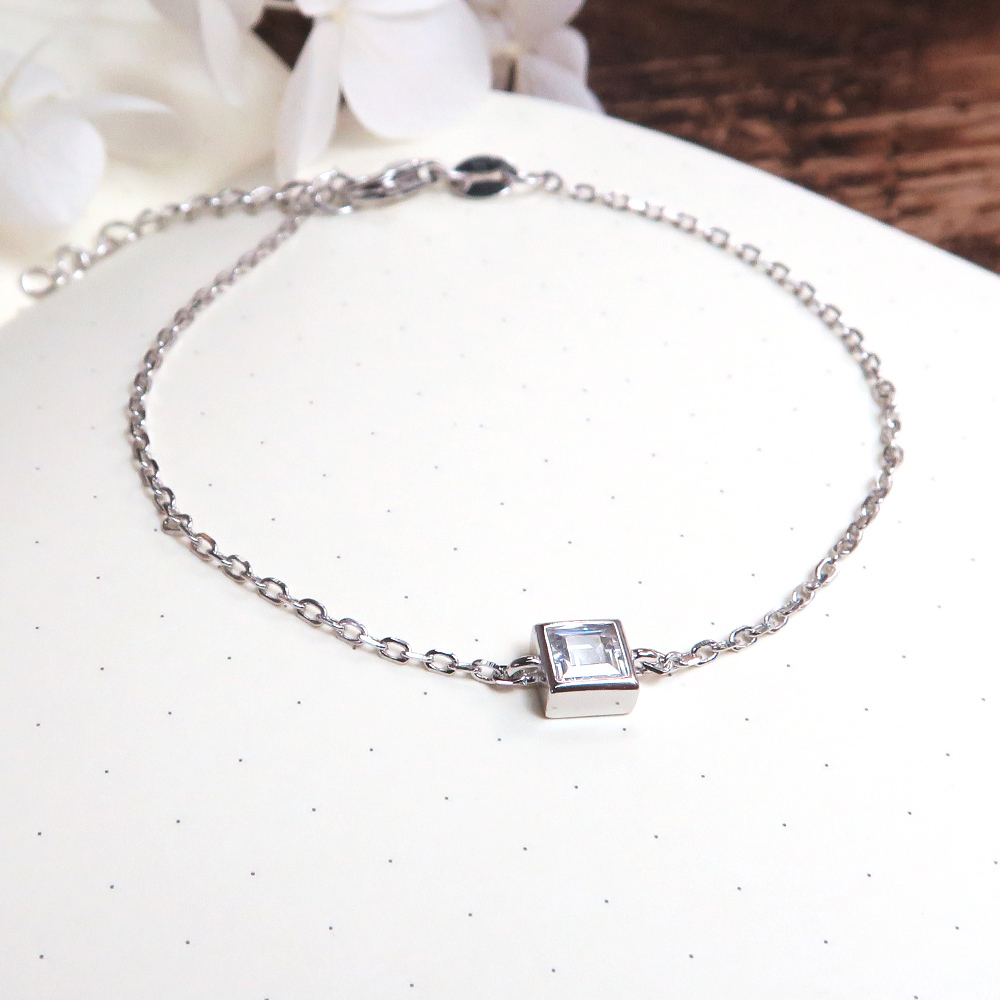 悠然午後 美鑽款 925純銀鍍金手鍊 白K金色