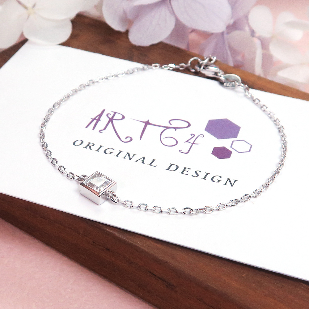 悠然午後 美鑽款 925純銀鍍金手鍊 白K金色