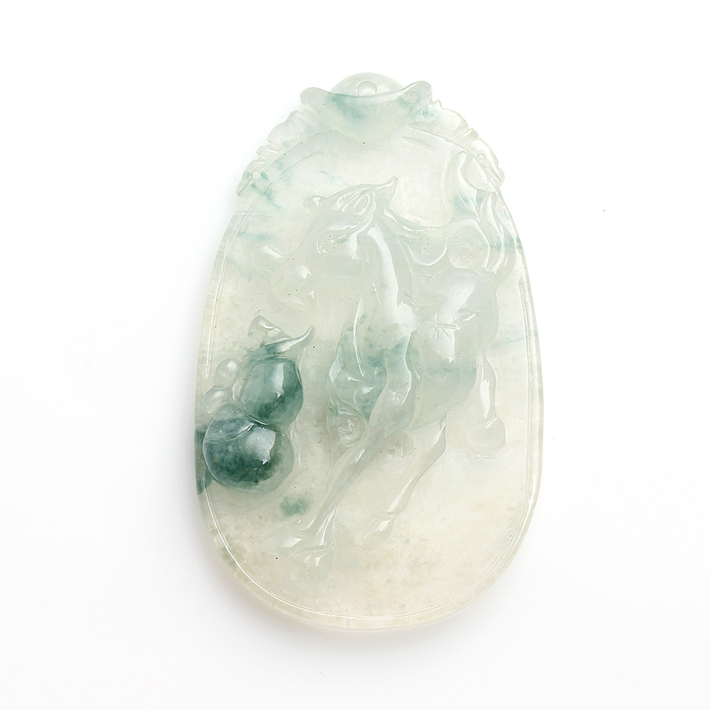 【雅紅珠寶】馬到成功天然冰種飄蘭花翡翠玉墜項鍊-十二生肖-馬-N0300