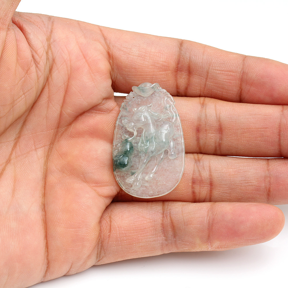 馬到成功天然高冰種飄蘭花翡翠玉墜項鍊-十二生肖-馬-雅紅珠寶