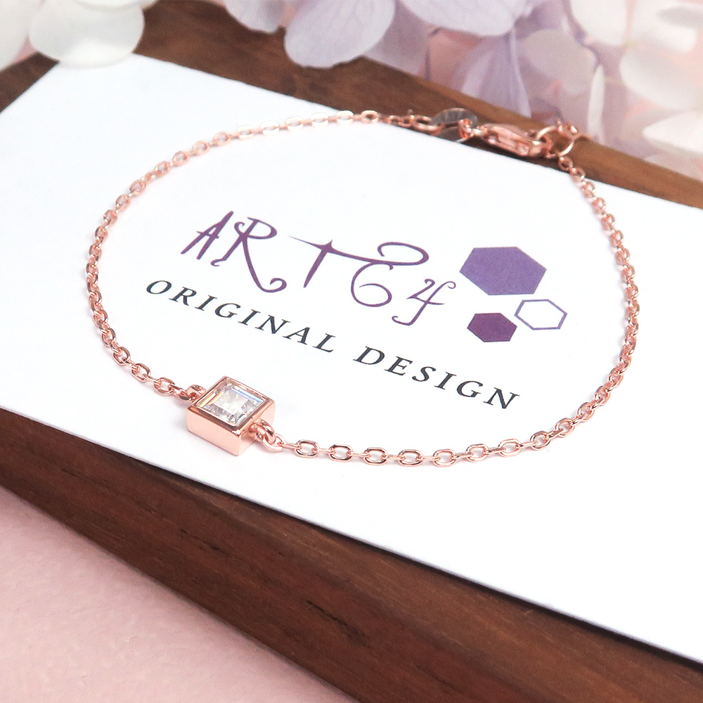 向晚時分 美鑽款 925純銀鍍金手鍊 玫瑰金色