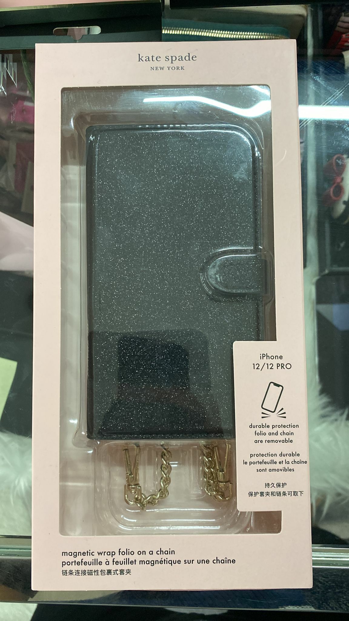 [S] KATE SPADE K4850 BLACK GTRFIO IPHONE 12/12 PRO GLITTER FABRIC, 767883264010 (SKS40)