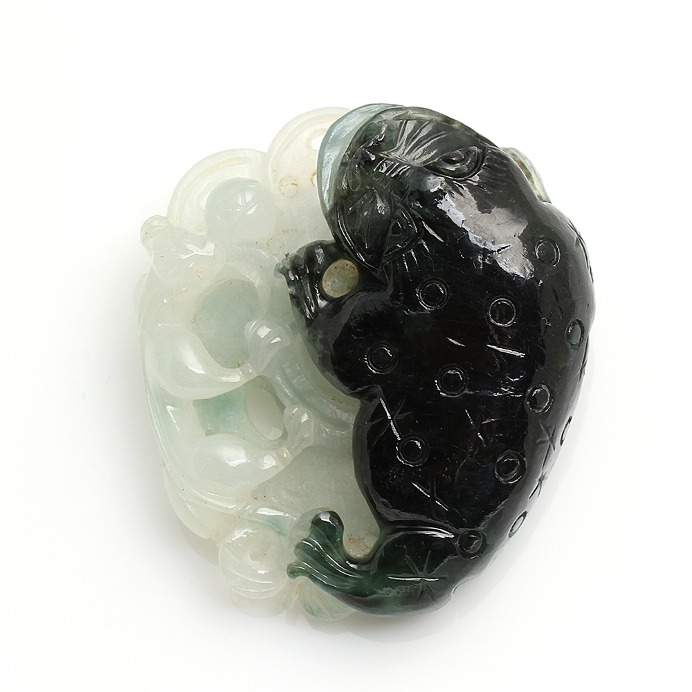 【雅紅珠寶】太極天然白翡墨翠玉墜項鍊-手把件二用-咬錢三角蟾蜍-N0301