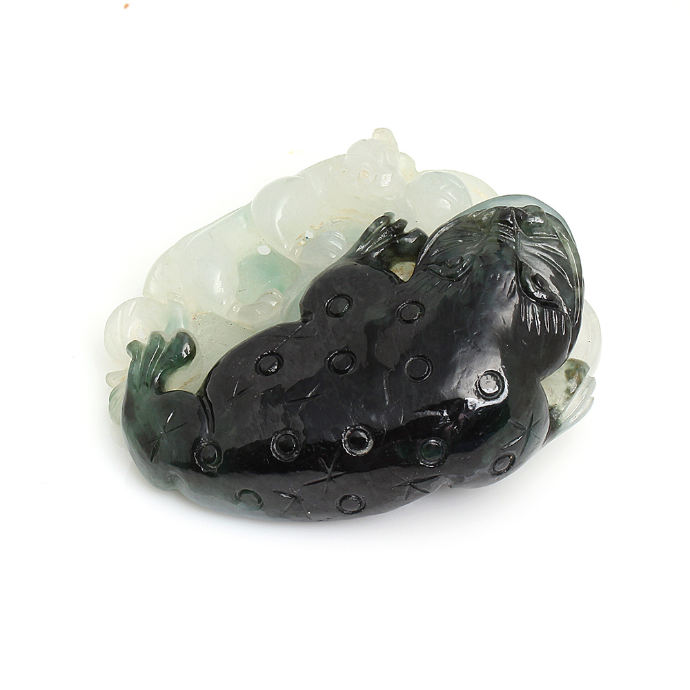 太極天然白翡墨翠玉墜項鍊-手把件二用-咬錢三角蟾蜍-雅紅珠寶