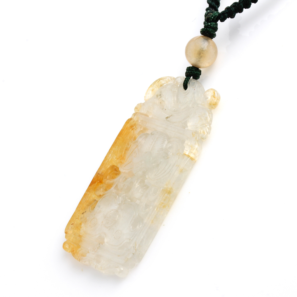 福至心靈天然玻璃種黃翡翠玉墜項鍊-蝙蝠-如意-雅紅珠寶