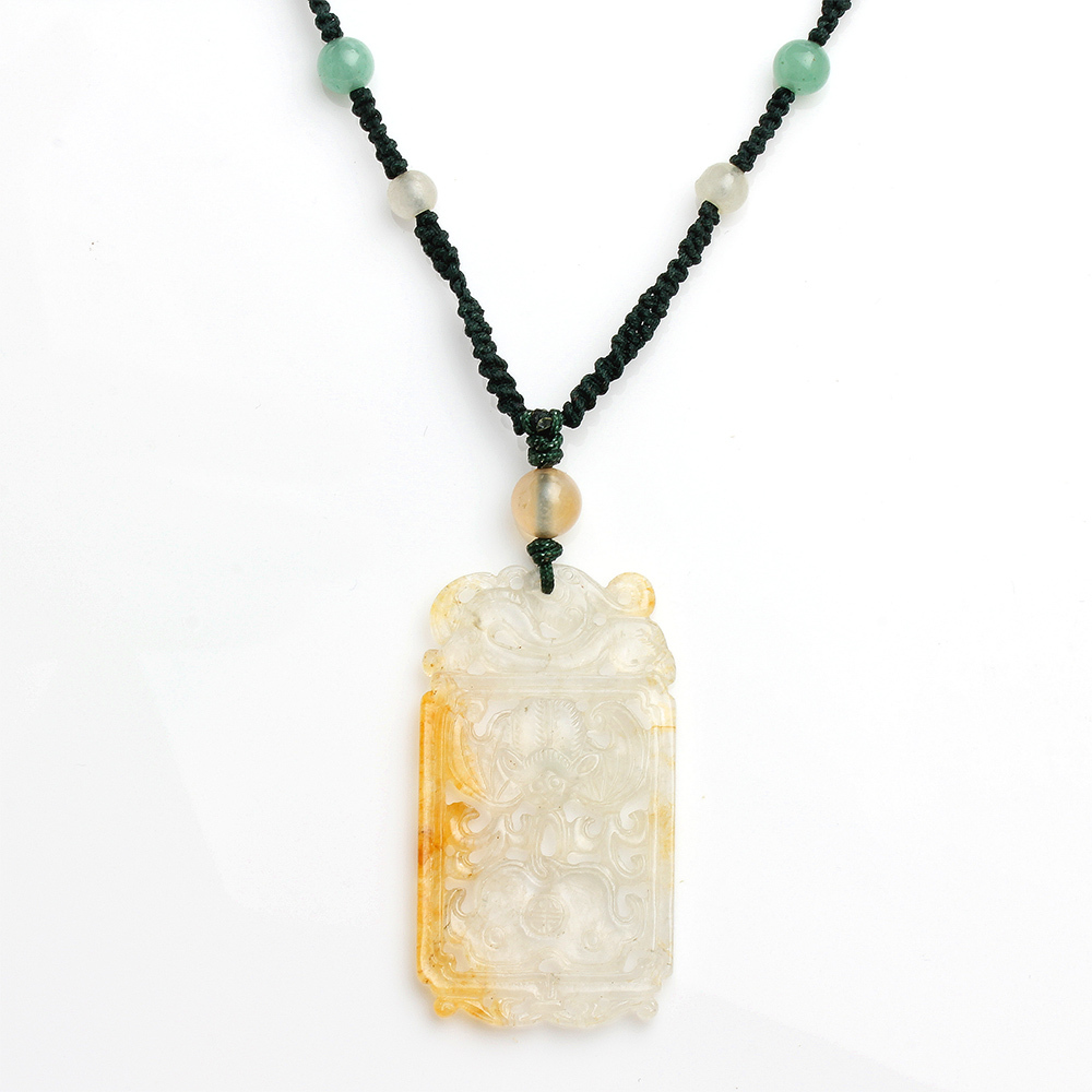 福至心靈天然玻璃種黃翡翠玉墜項鍊-蝙蝠-如意-雅紅珠寶