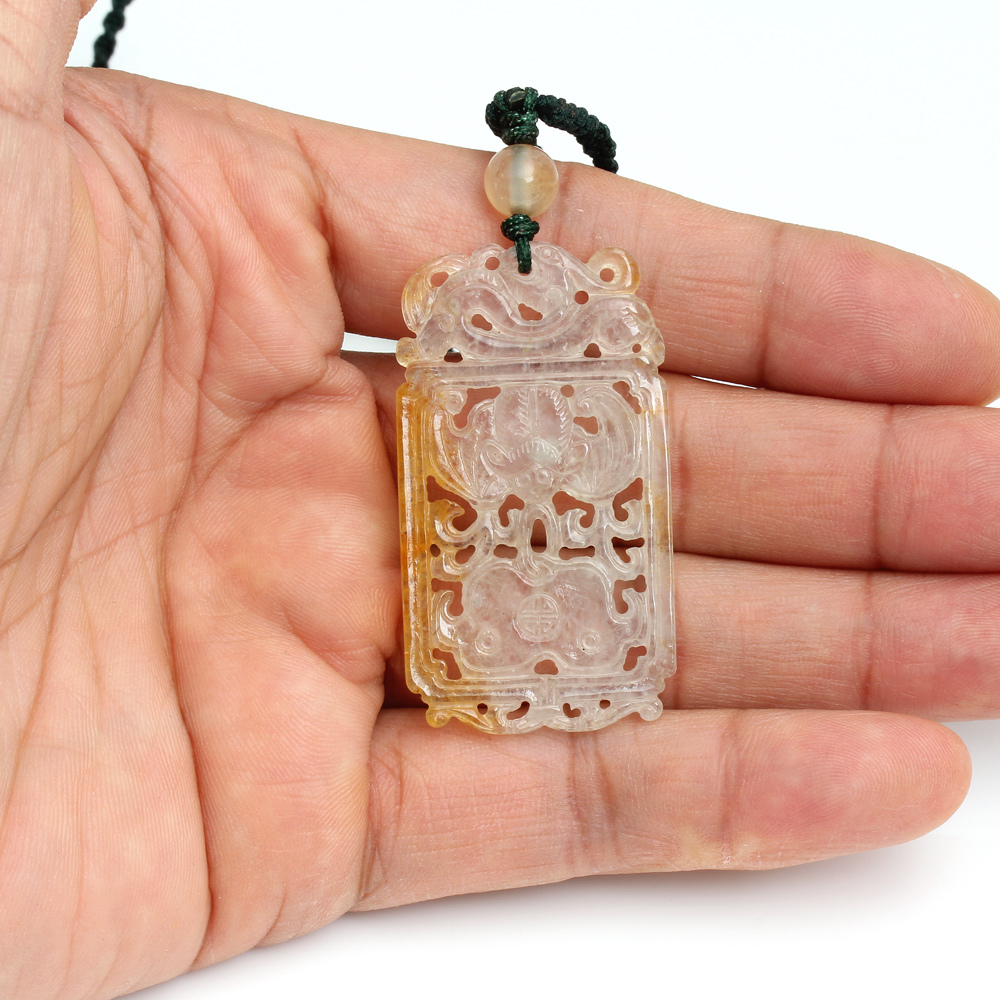 福至心靈天然玻璃種黃翡翠玉墜項鍊-蝙蝠-如意-雅紅珠寶