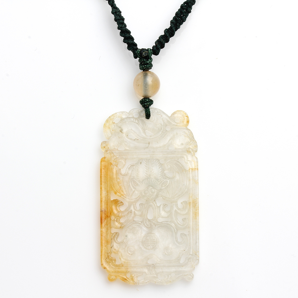 福至心靈天然玻璃種黃翡翠玉墜項鍊-蝙蝠-如意-雅紅珠寶