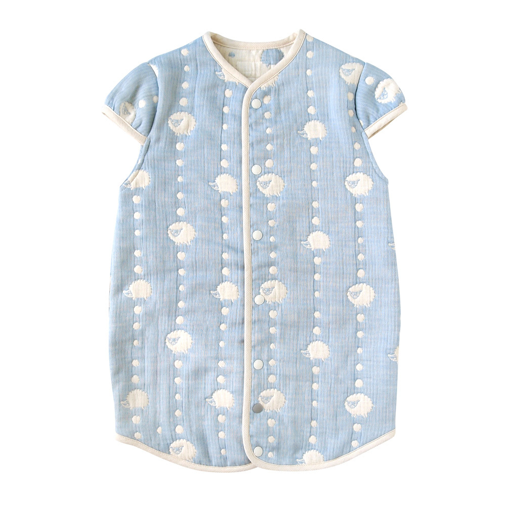 日本製 Hoppetta 2Way 六重紗短袖睡袋 初生-3歲 藍色