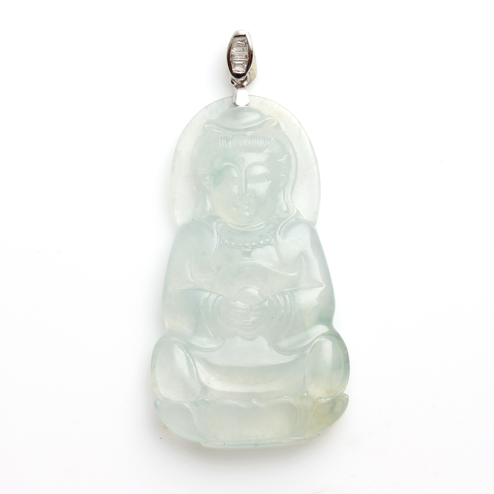 【雅紅珠寶】手持金珠天然冰種翡翠玉墜項鍊-觀世音菩薩-N0304