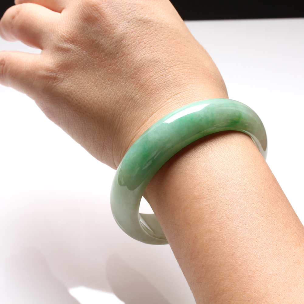 天然冰糯種正陽綠翡翠手鐲-#19-雅紅珠寶